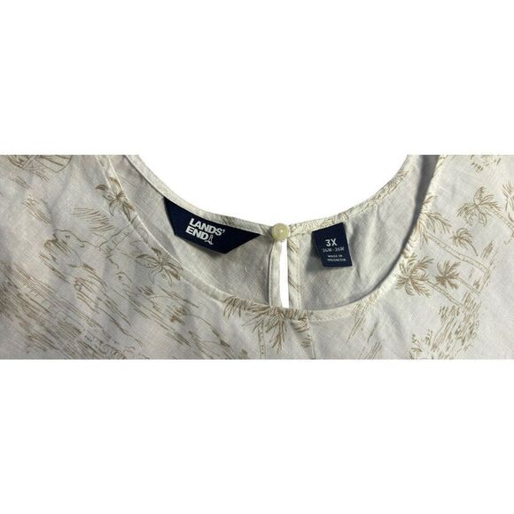 Lands’ End Top Size 3X Sleeveless 100% Linen Tan Palm Trees Resort Coastal - Picture 5 of 8
